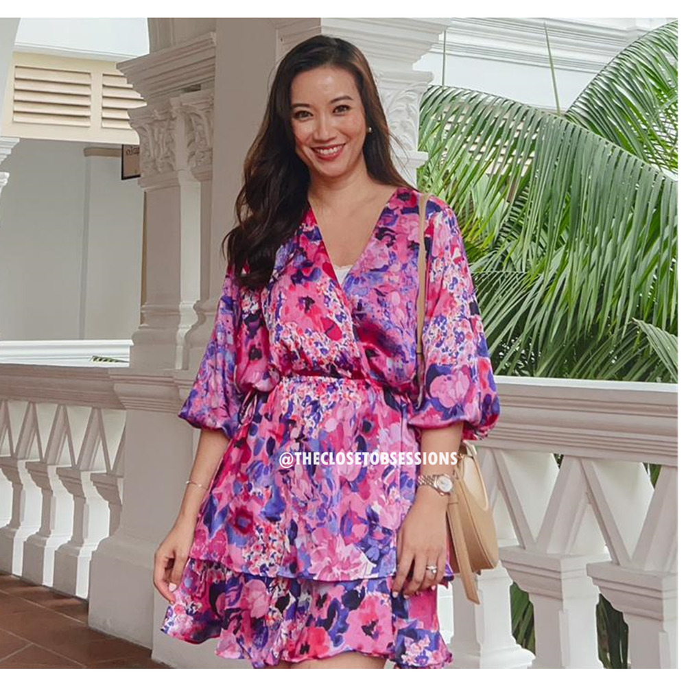 ZARA Pink Floral V Neck Mini Dress NWT Flounce Hem Resort Vacation Dress M - Picture 10 of 16